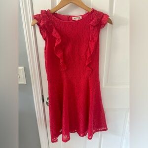 Monteau Lace Ruffle Dress in Coral Size Medium Excellent Condition